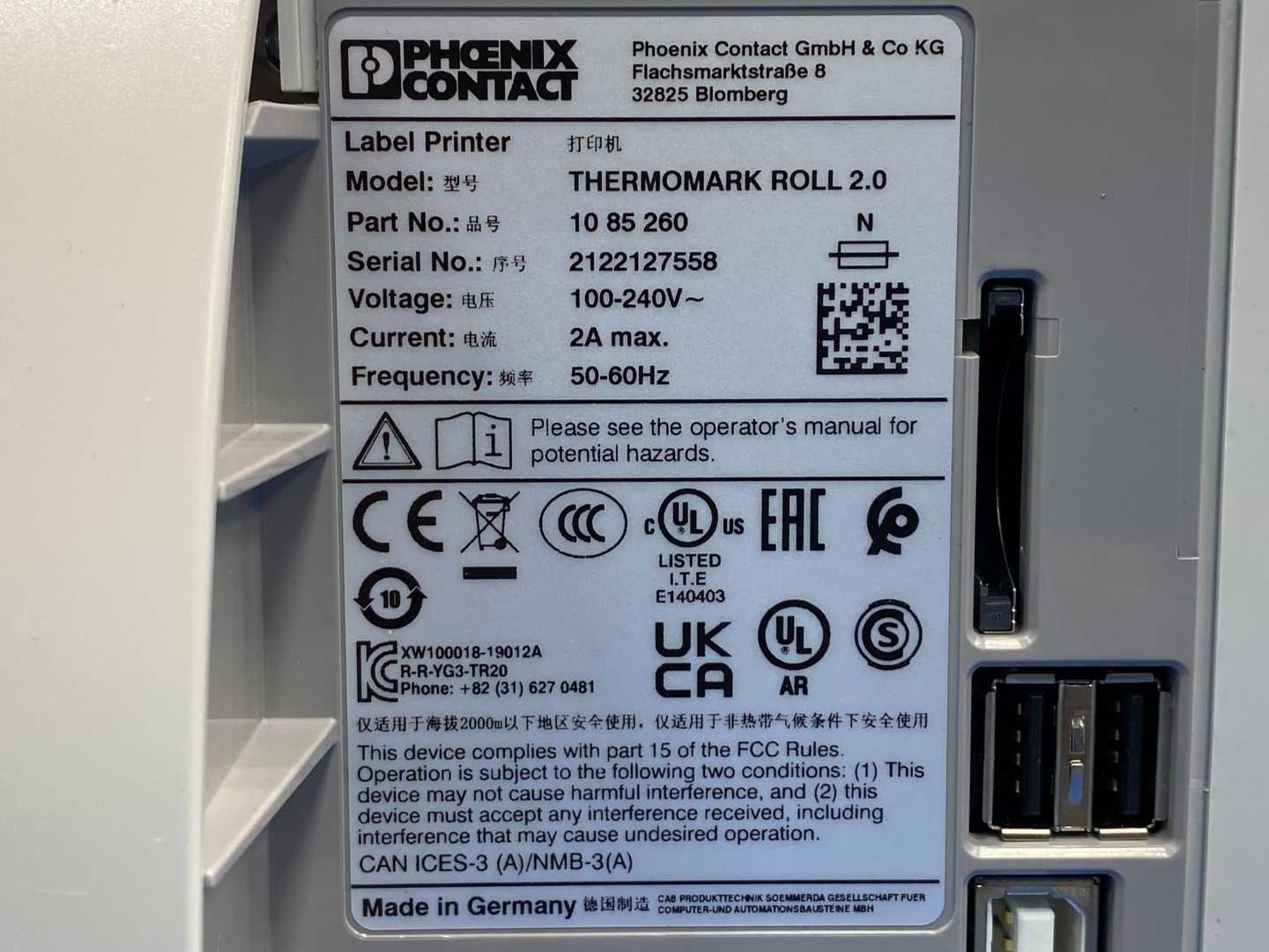 Phoenix Contact Thermal Lable Printer Thermomark Roll 2.0