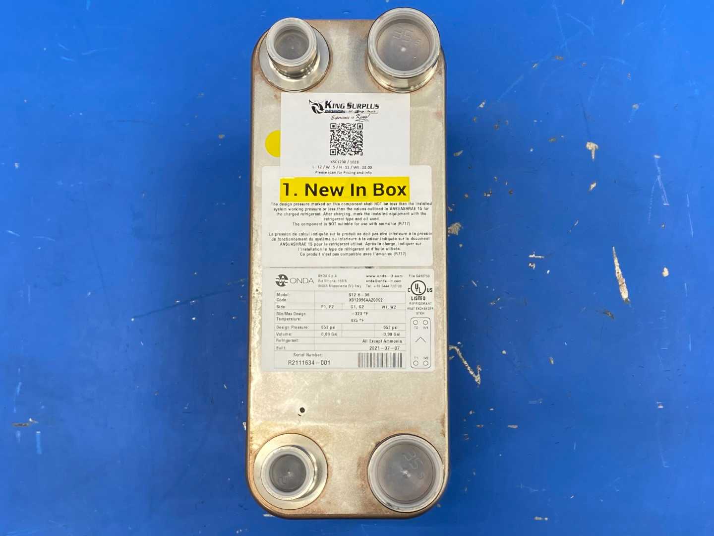Onda Refrigerant Plated Heat Exchanger S12 H-96, 4-10 Ton
