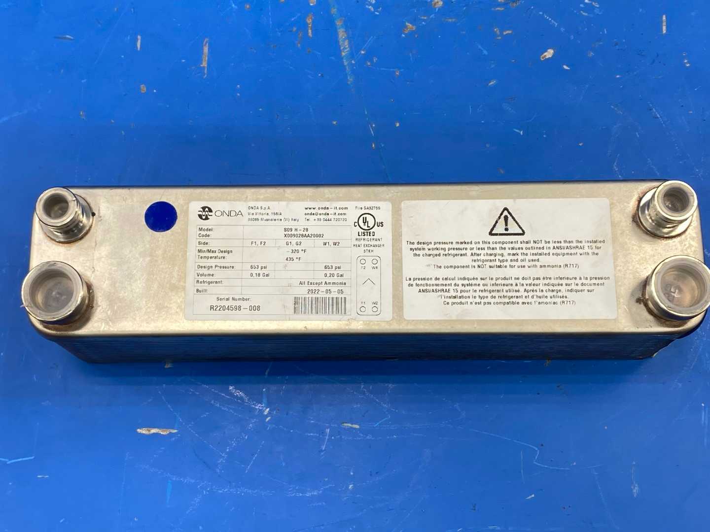 Onda Refrigerant Plated Heat Exchanger S09 H-28, 1-3Ton