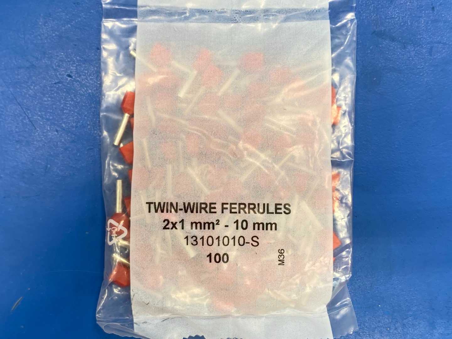 Red 2x1mm^2-10mm Red Twin-Wire Ferrules, 13101010-S