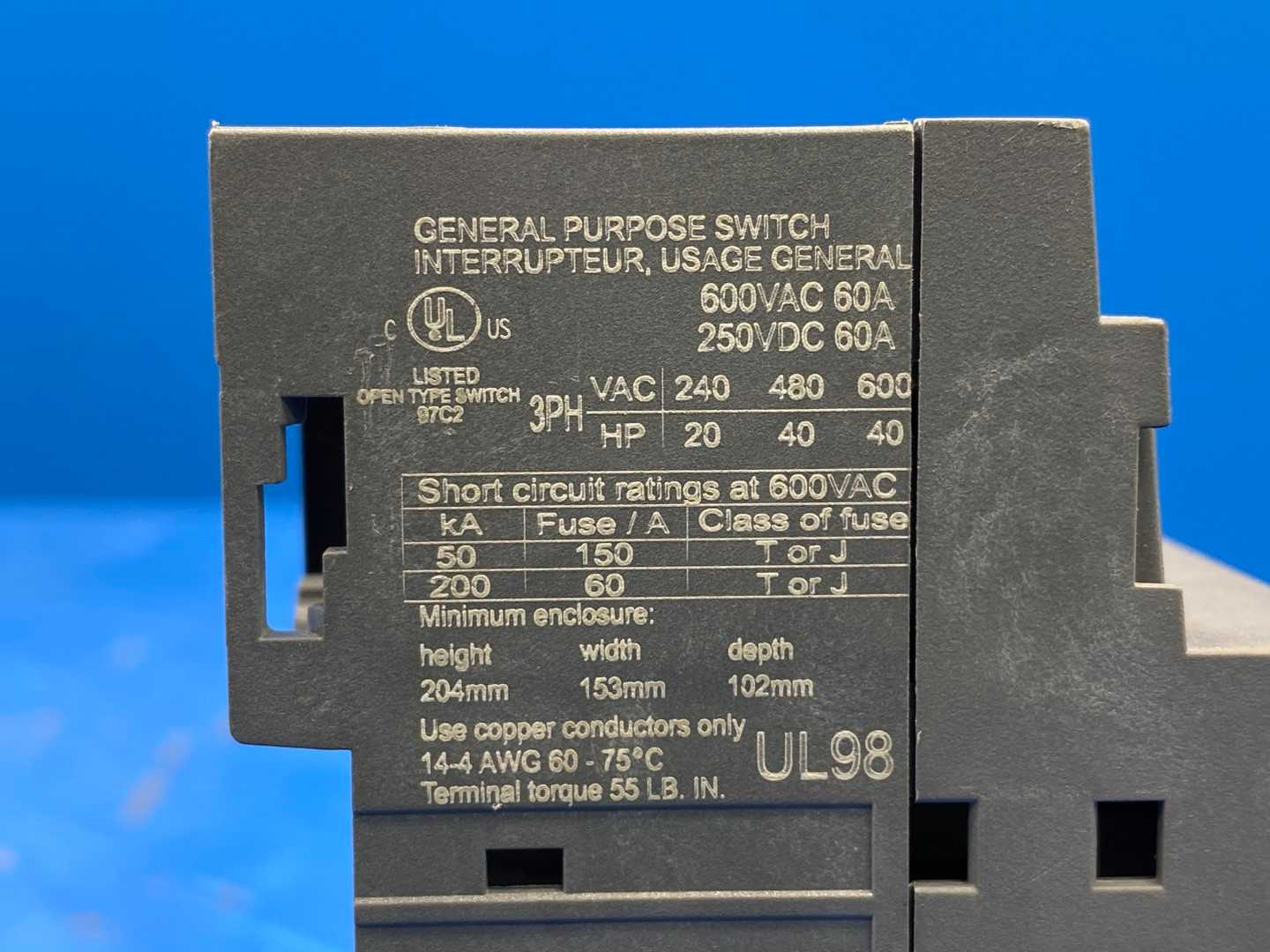 ABB OT60F3 Disconnect Switch, 60A/250VDC