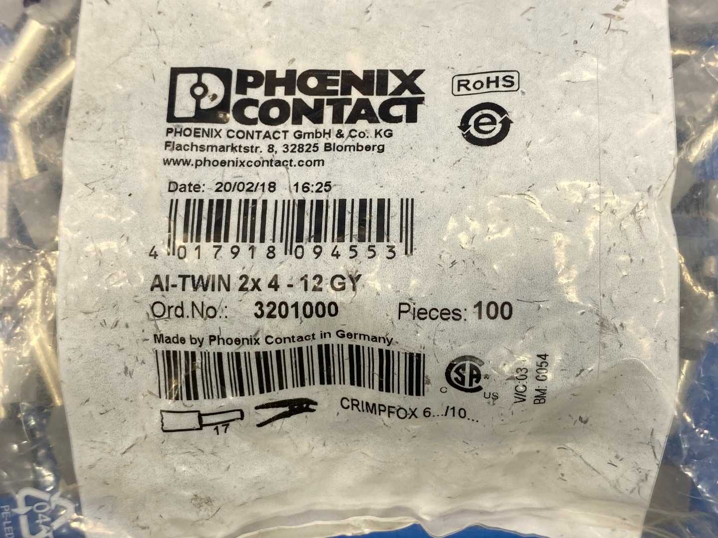 Phoenix Contact Al-Twin 2x 4-12 Gray Insulated Ferrules 