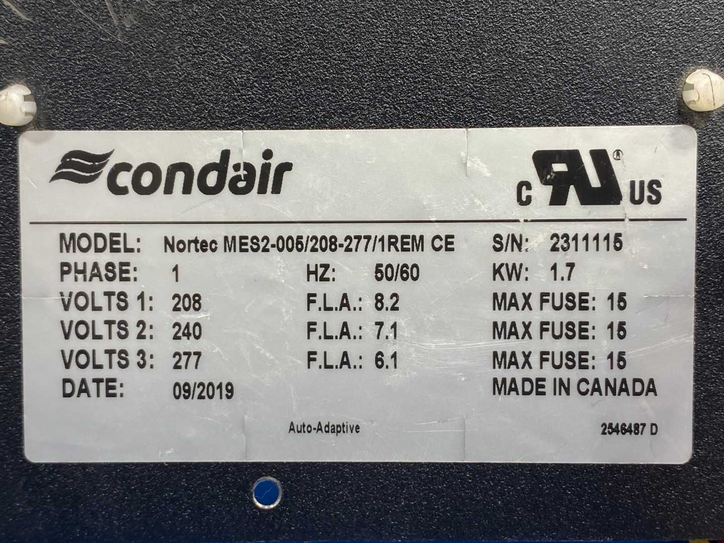 Condair Nortec MES2-005/208-277/1REM CE, Control Panel/ Enclosure (Missing Lid)