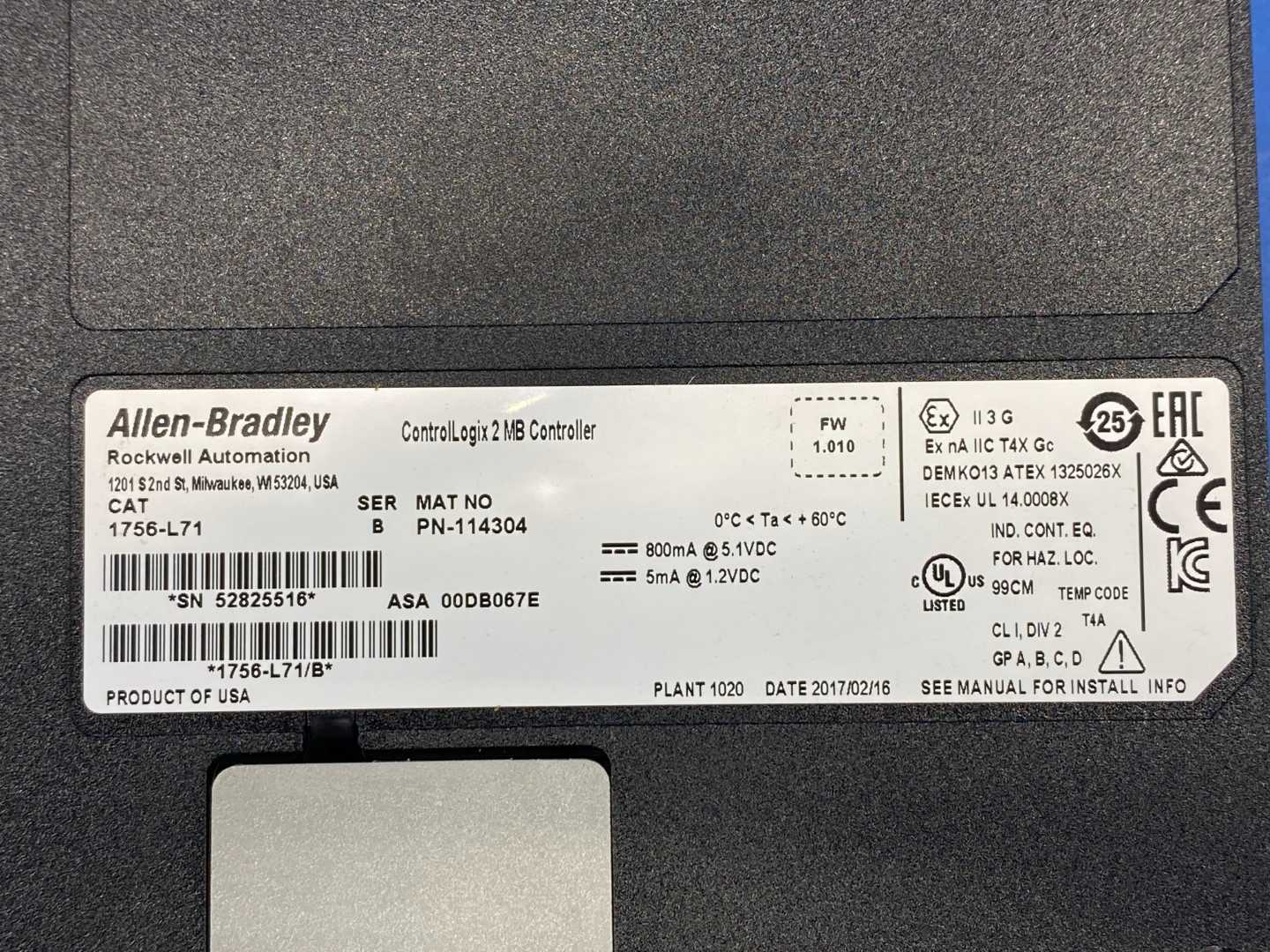 Allen-Bradley 1756-L71 ControlLogix 2 MB Controller 