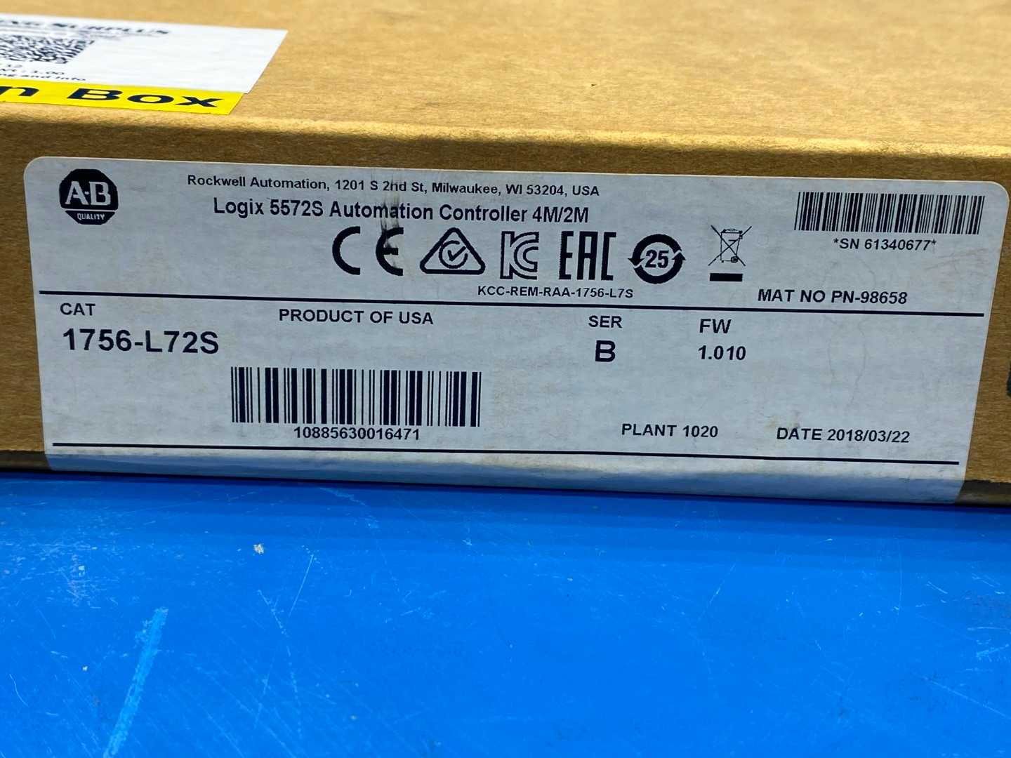 Allen-Bradley 1756-L72S Logix 5572S Automation Controller 4M/2M