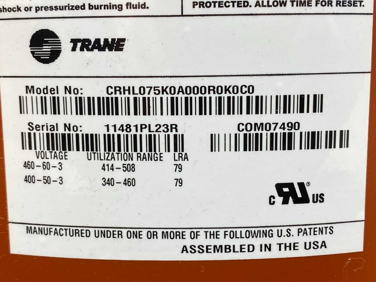 Trane Compressor 7.5 Tons CRHL075K0A000R0K0C0 C0M07490