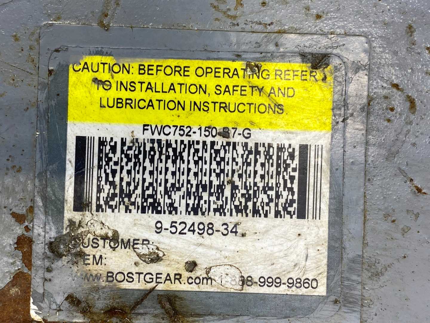 Boston Gear FWC752-150-B7-G DTMQ252 200:1 WORM GEAR