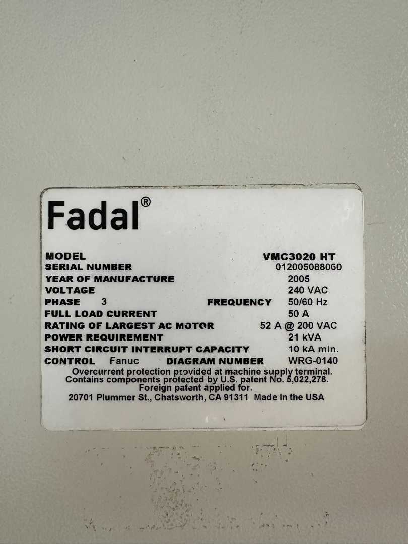 USED Fadal VMC 3020 Vertical Machining Center W/ DRIP PAN