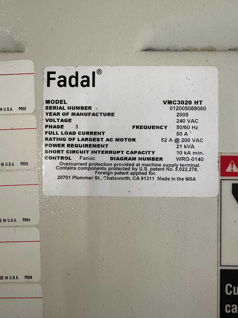 USED Fadal VMC 3020 Vertical Machining Center W/ DRIP PAN