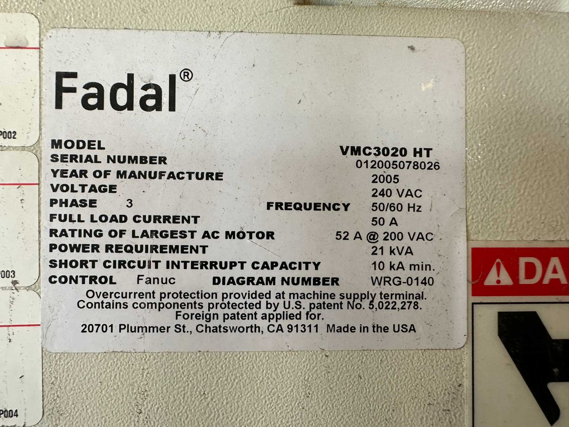 USED Fadal VMC 3020 Vertical Machining Center #2 W/ DRIP PAN