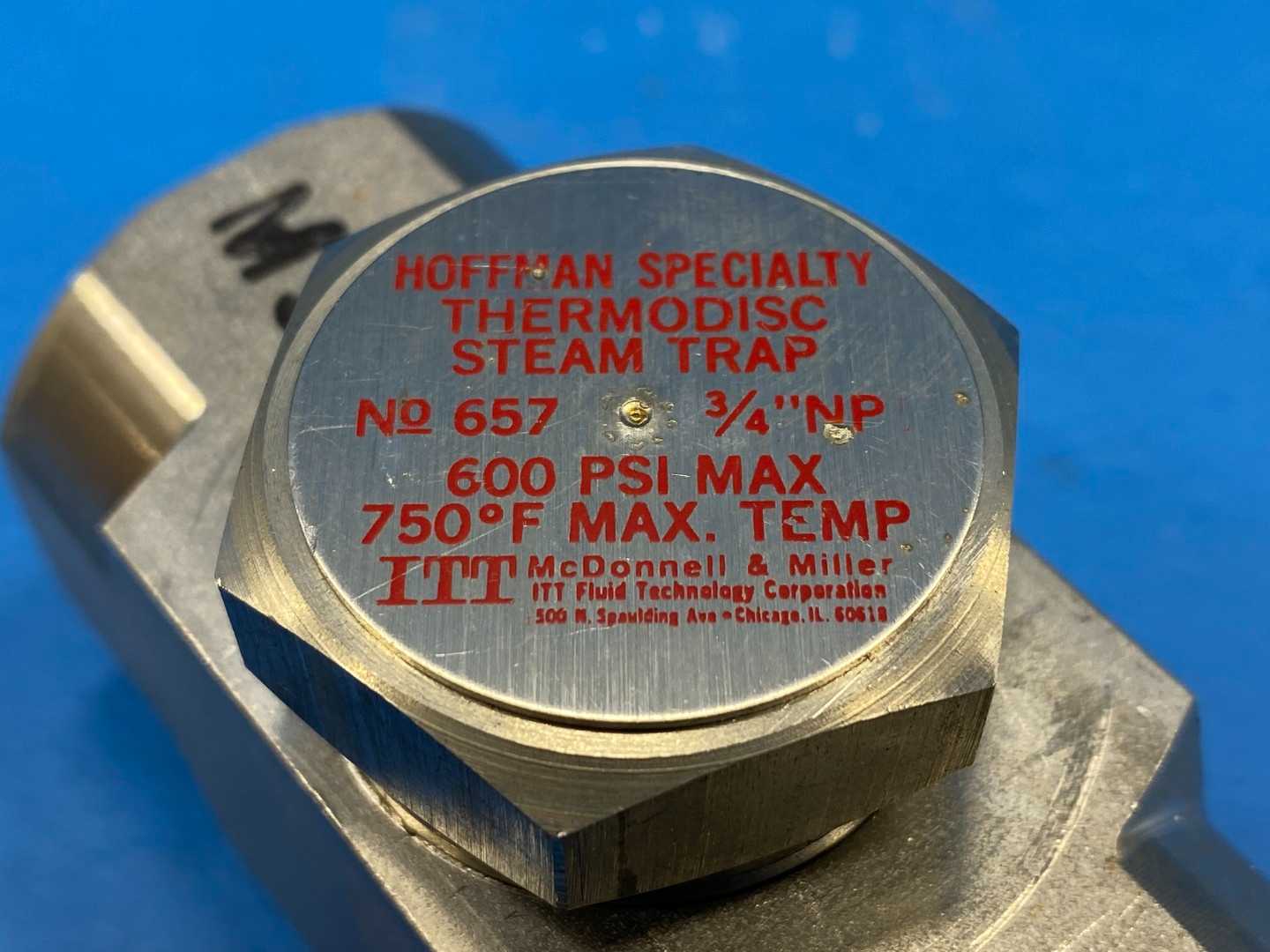 Hoffman Specialty Thermodisc Steam Trap 657, 3/4" NPT 600 PSI MAX