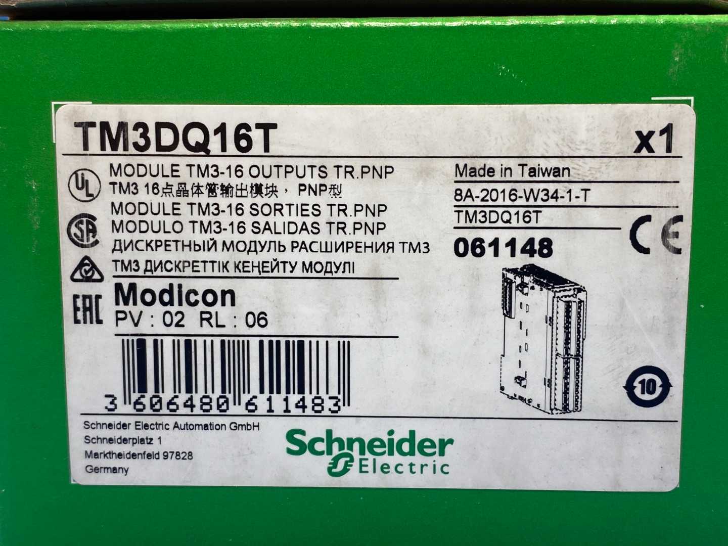 Schneider Electric Modicon TM3DQ16T Discrete Output Module TM3-16 Outputs Transistor PNP, PV:02 RL:06