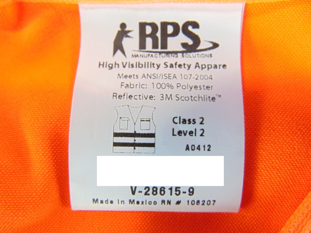RPS 100% POLY Safety vest  ANSI/ISEA 107-2004 3M Reflexite