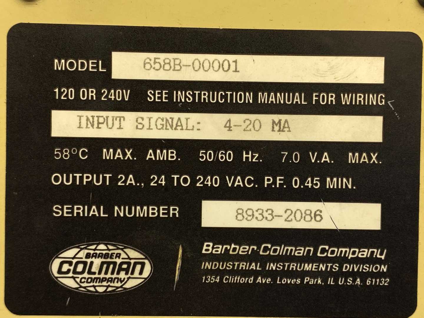 Barber Coleman 658B-00001 Current to Position Converter, 120/240V 4-20mA 50/60Hz