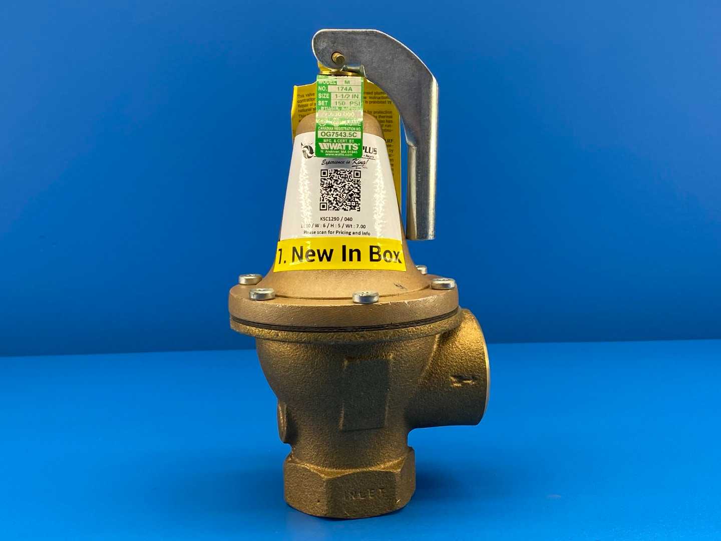 Watt Model- M, No. 174A Size 1-1/2", Pressure Relief Valve 150PSI and 7,630,000BTU/HR
