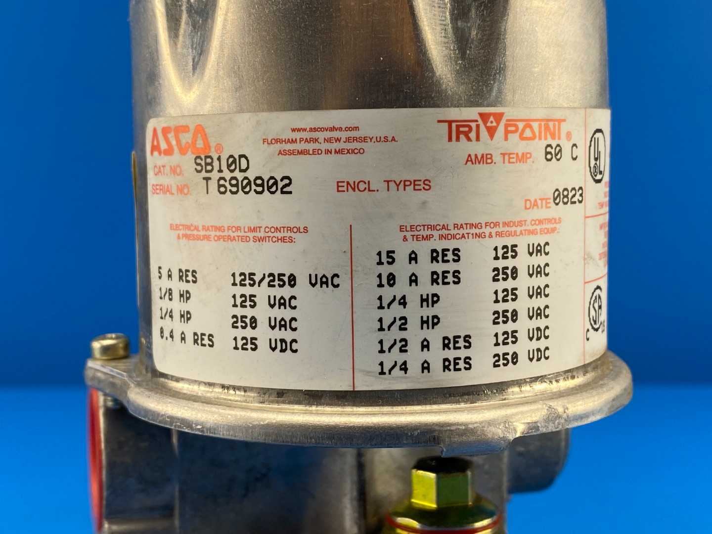 ASCO Tri-Point SB10D, Pressure Switch, 6-200PSI 125/250V-AC (3rd type)