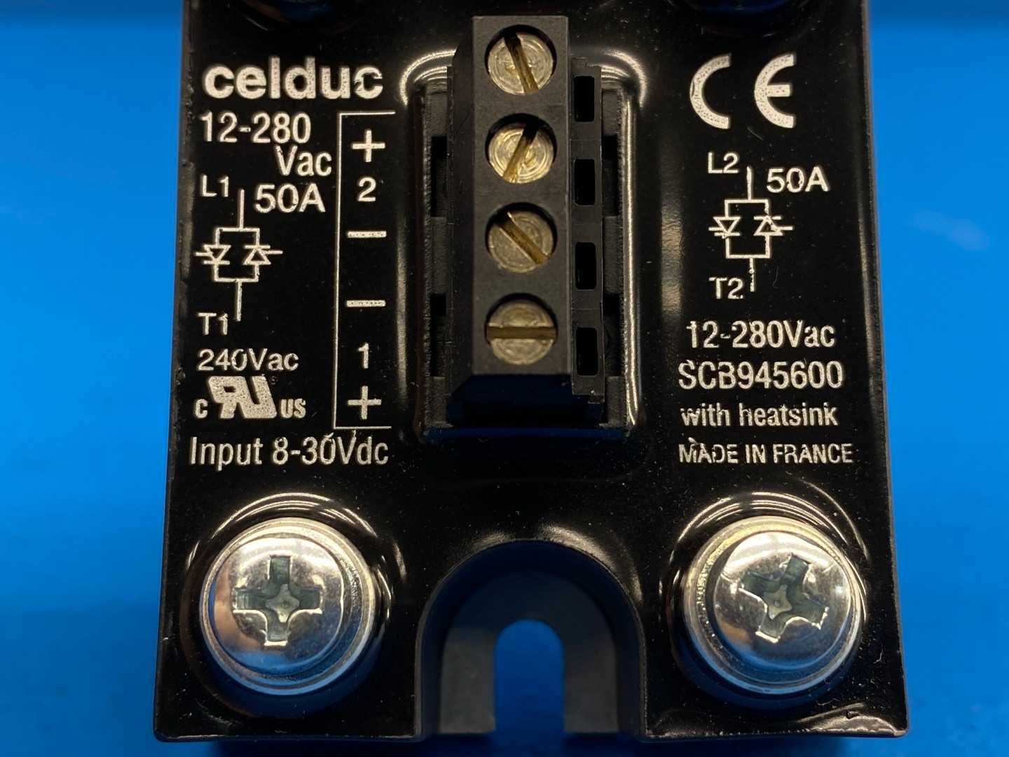 Celduc SCB945600 Double Solid-State Relay (SSR) 12-280VAC, Input 8-30VDC, 50A