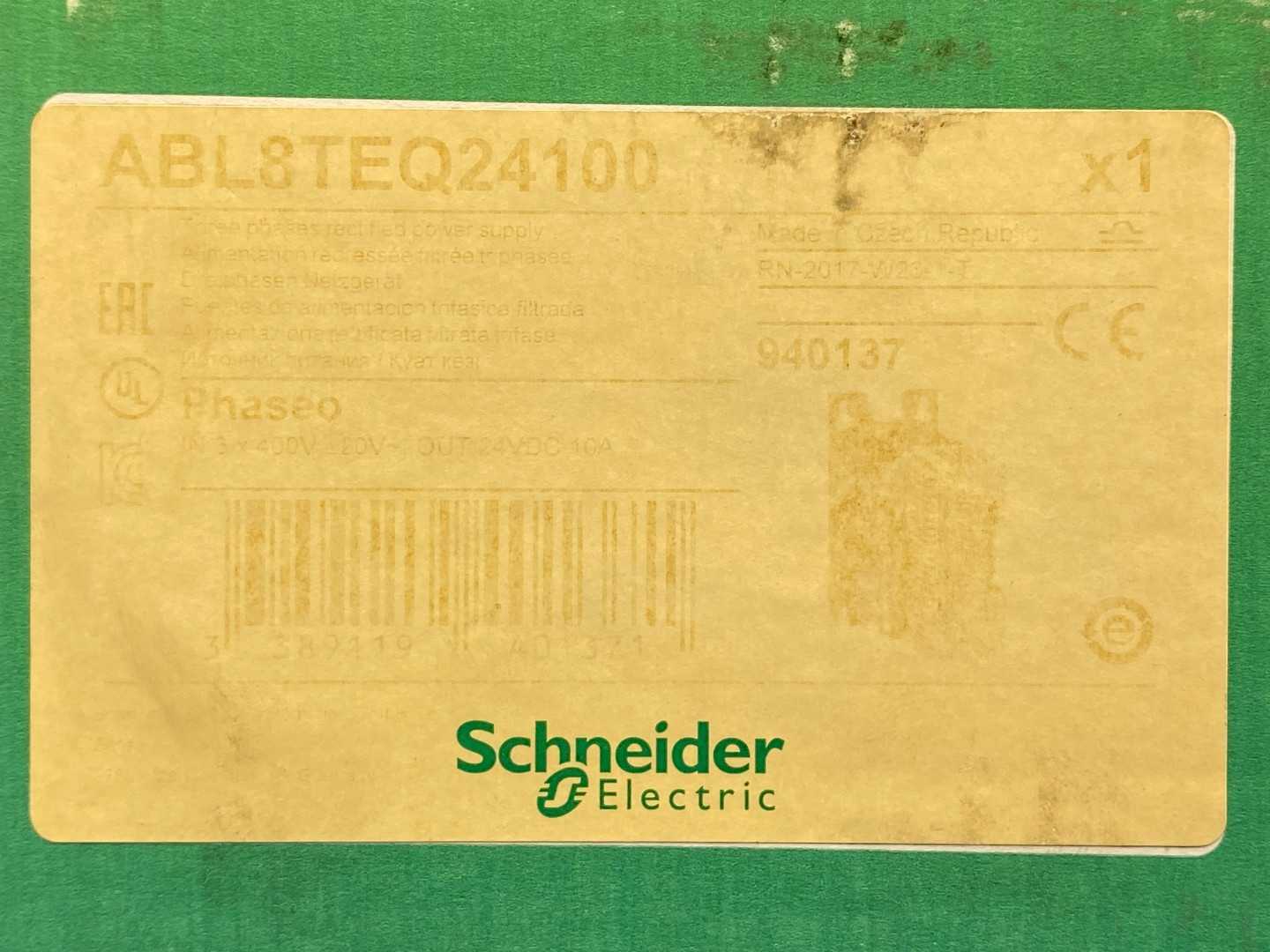 Schneider Electric ABL8TEQ24100 Power Supply – Rectified & Filtered, 24V DC, 10A