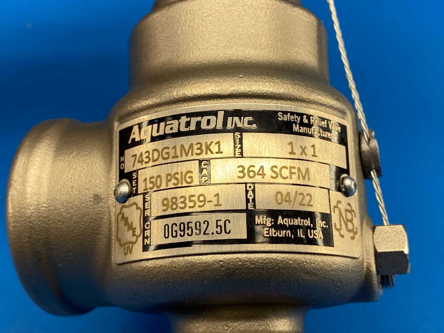 Aquatrol Inc. 743DG1M3K1 Safety Relief Valve, Size: 1x1, 364 SCFM (air) / 150 PSIG