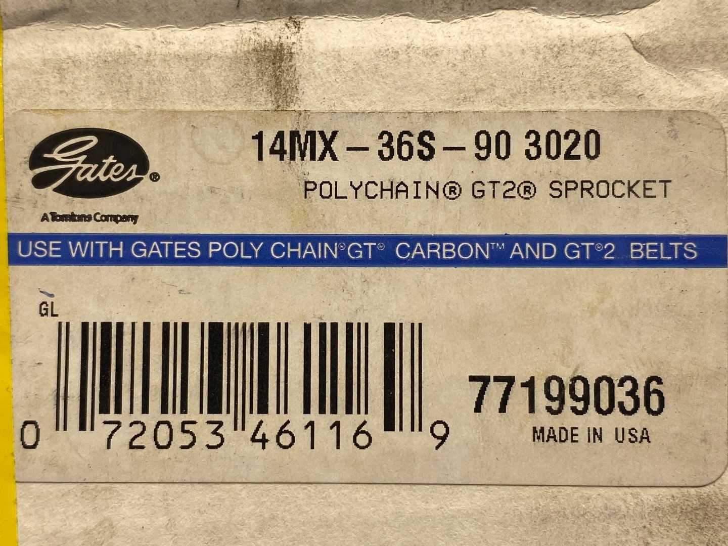 Gates 14MX-36S-90 3020 Poly Chain® GT®2 Sprocket