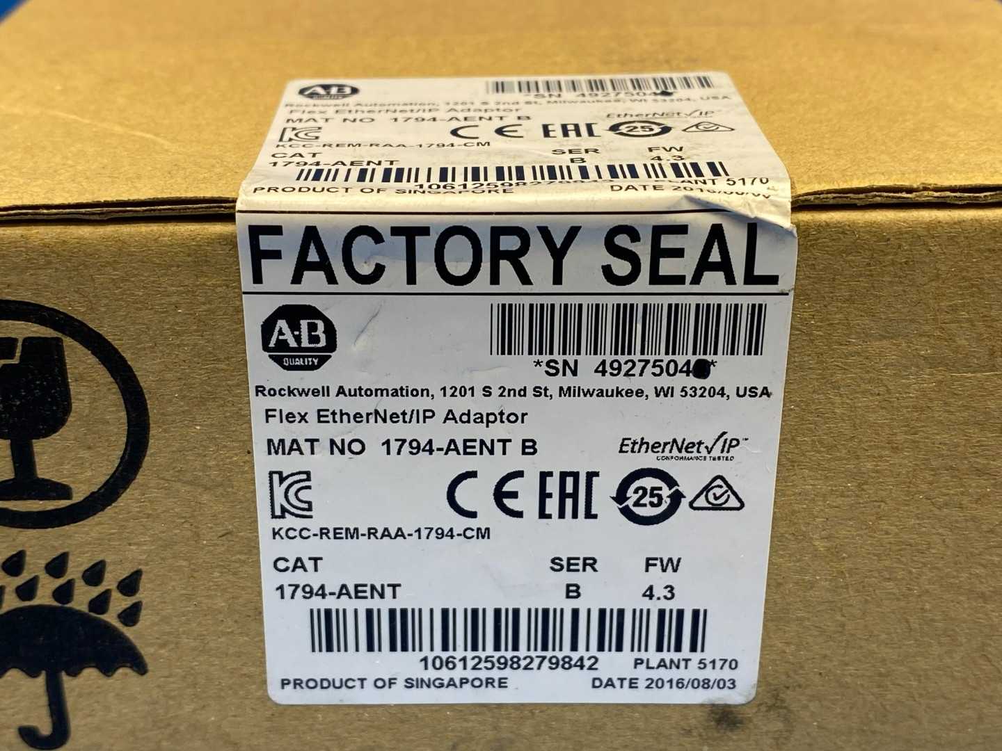 Allen-Bradley, 1794-AENT SER B, FLEX I/O EtherNet/IP Adapter, 24V DC / 10/100 Mbps /up to 8 I/O modules (Factory Sealed)