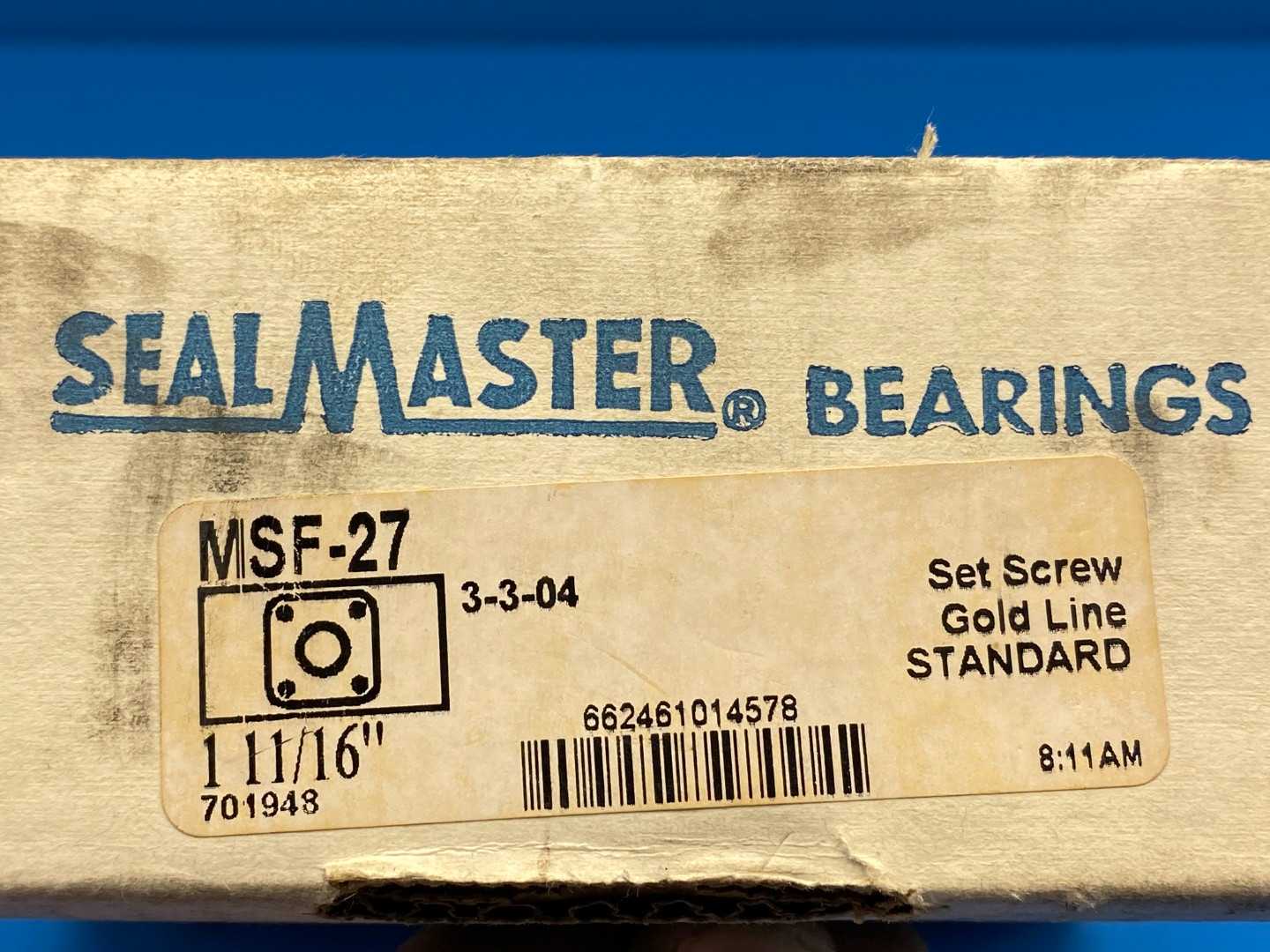 Seal Master, MSF-27, Flange-Mount Ball Bearing Unit, 1-11/16" bore / 4-bolt flange / set screw locking