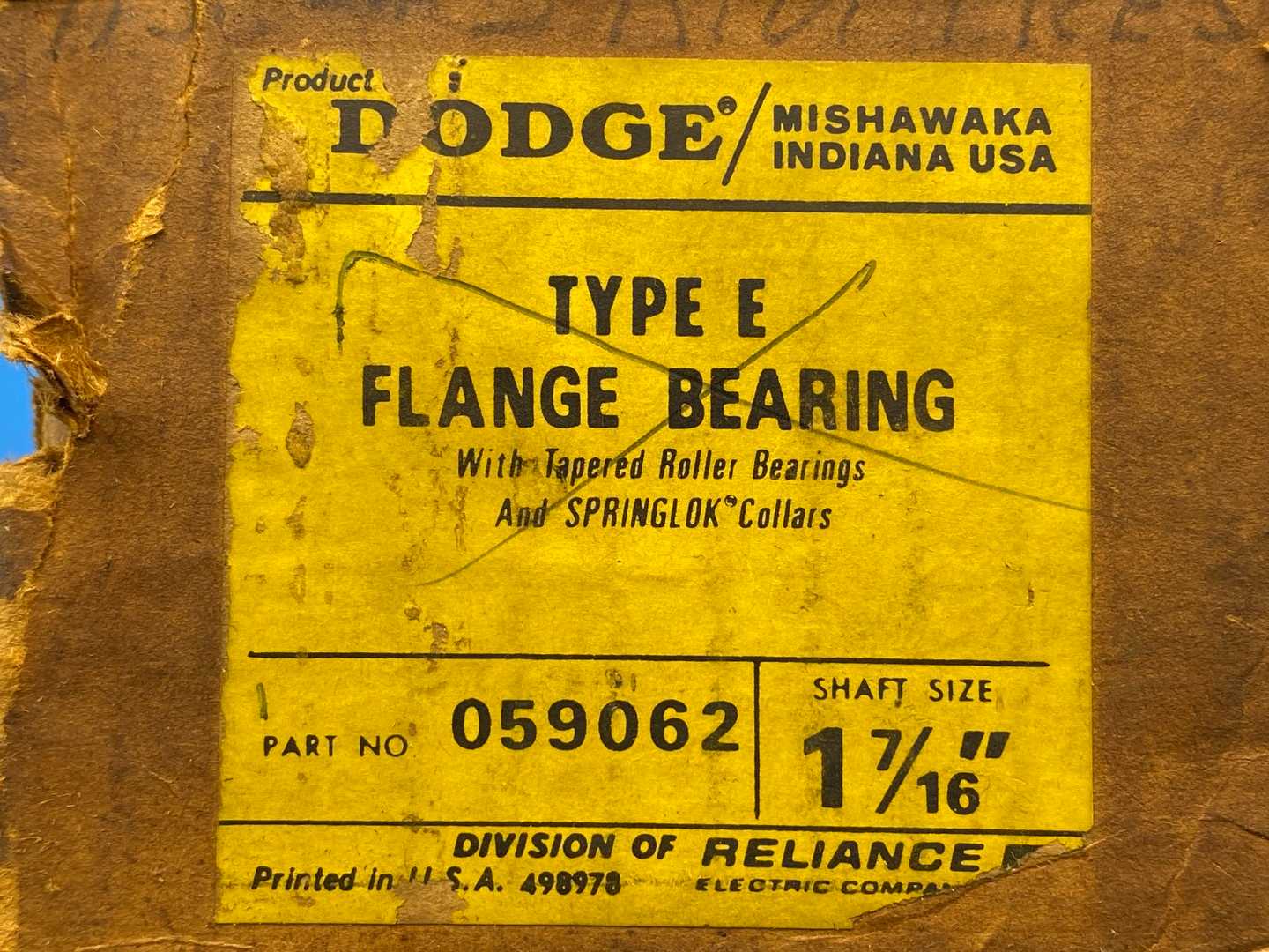 Dodge, 059062, Type E-Xtra Flange Bearing Unit, 1-7/16" bore / 4-bolt base / tapered roller bearing