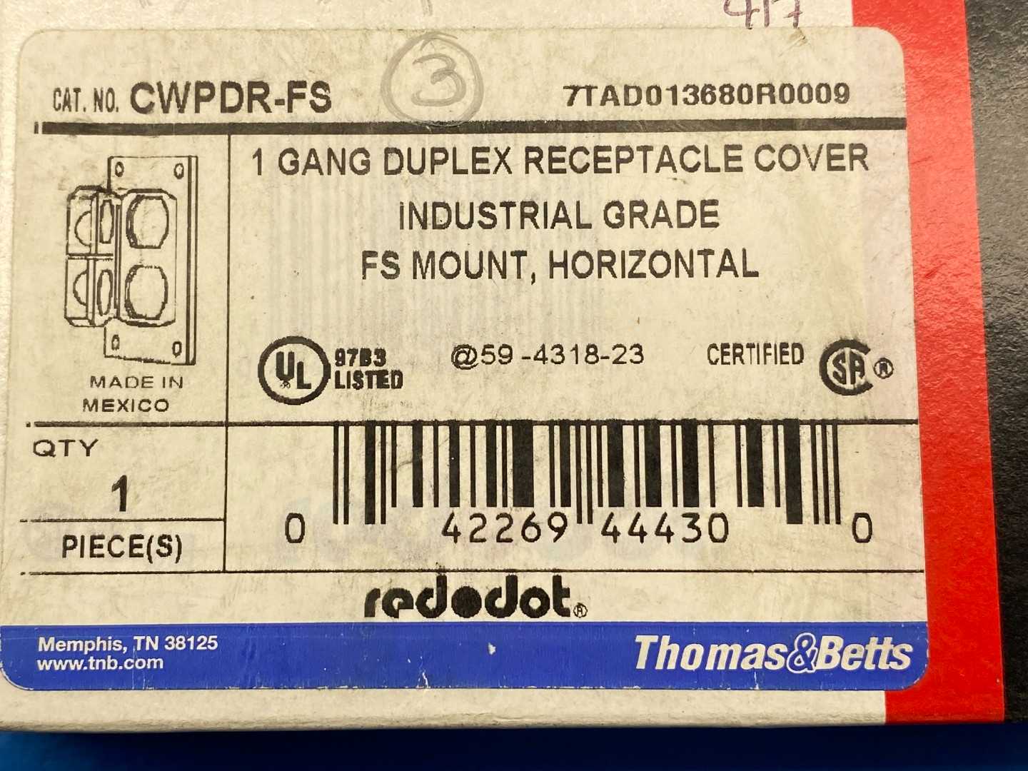 Red Dot, CWPDR-FS, Weatherproof Duplex Receptacle Cover, 1-gang / horizontal mount / die-cast aluminum 
