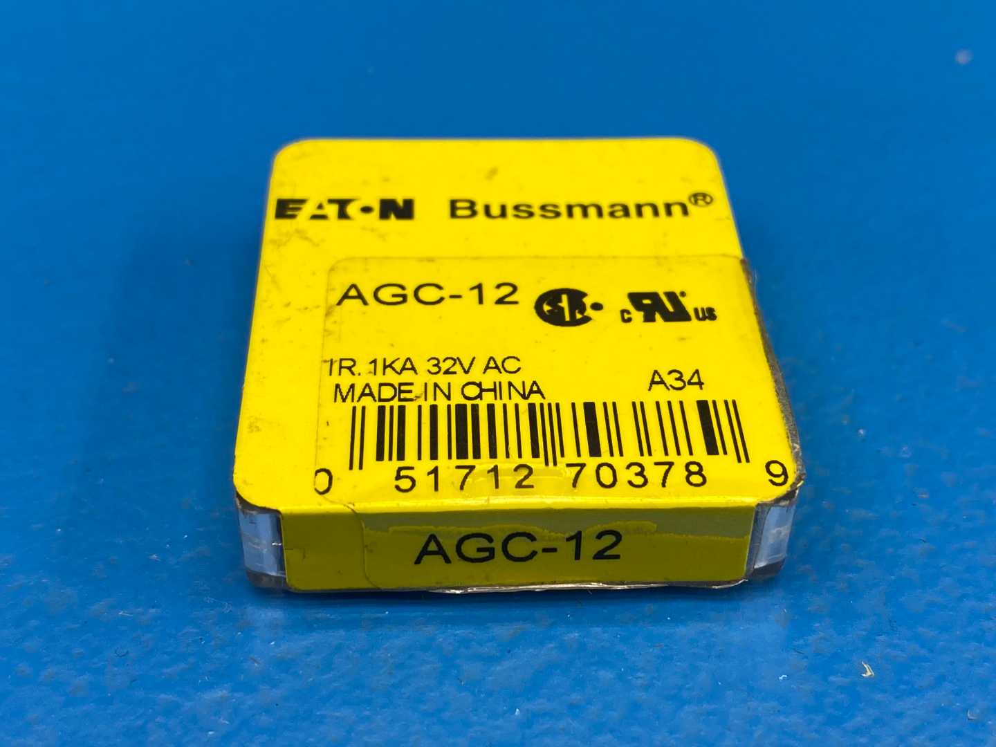 Bussmann, AGC-12, Glass Tube Fuse, 12A / 250V / Fast-acting