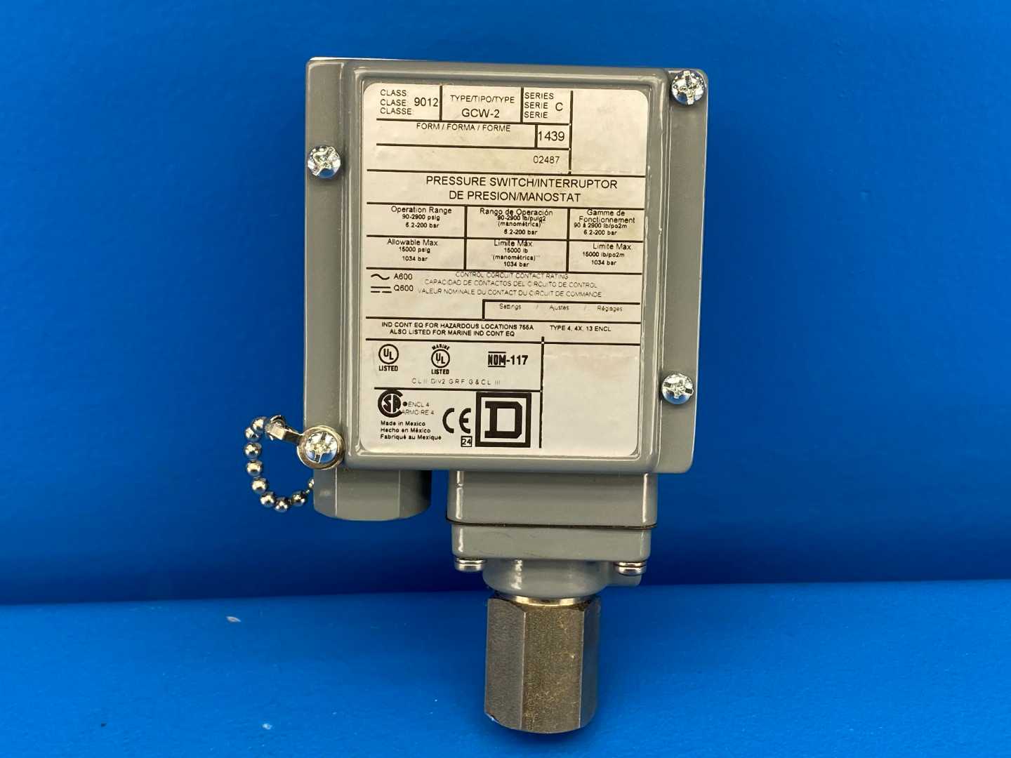 Square D 4,4X 13 ENCL Industrial Pressure Switch 500.00 psi