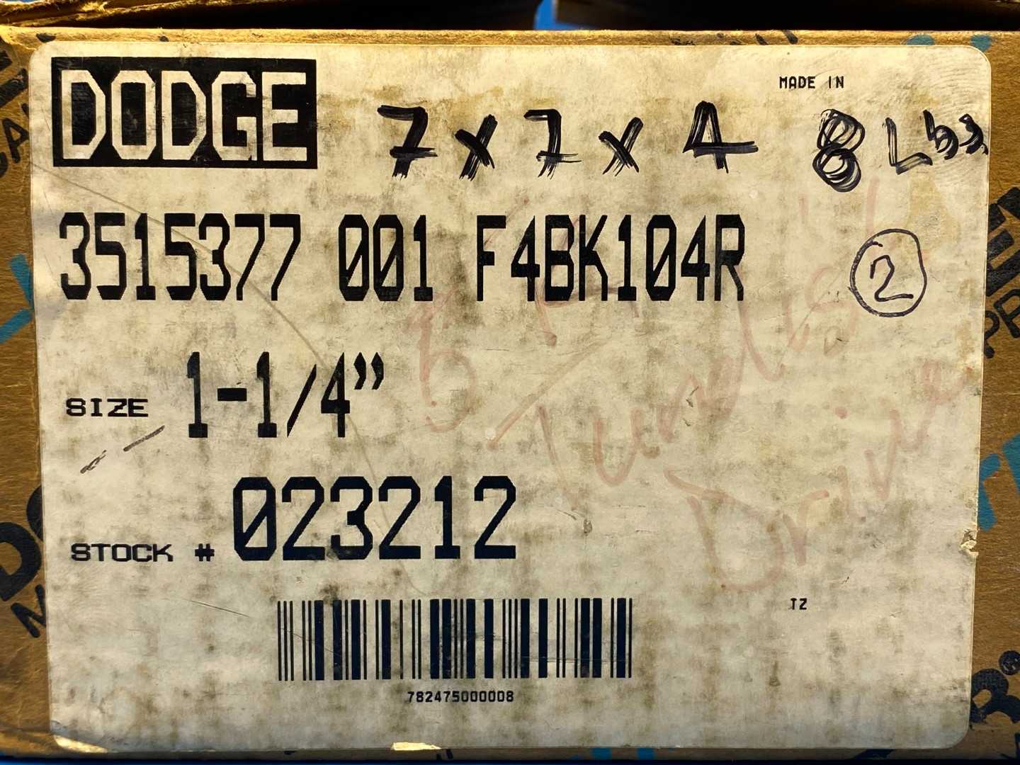 Dodge F4BK104R, Size 1-1/4" Type K Four-Bolt Square Roller Bearing Unit