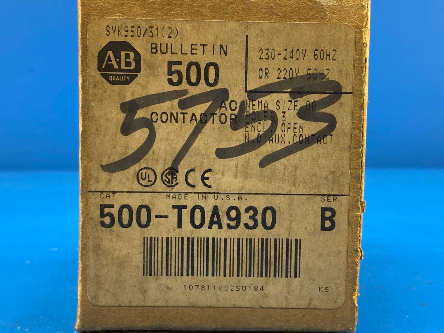 Allen-Bradley 500-T0A930, Series B Contactor Nema Size 00