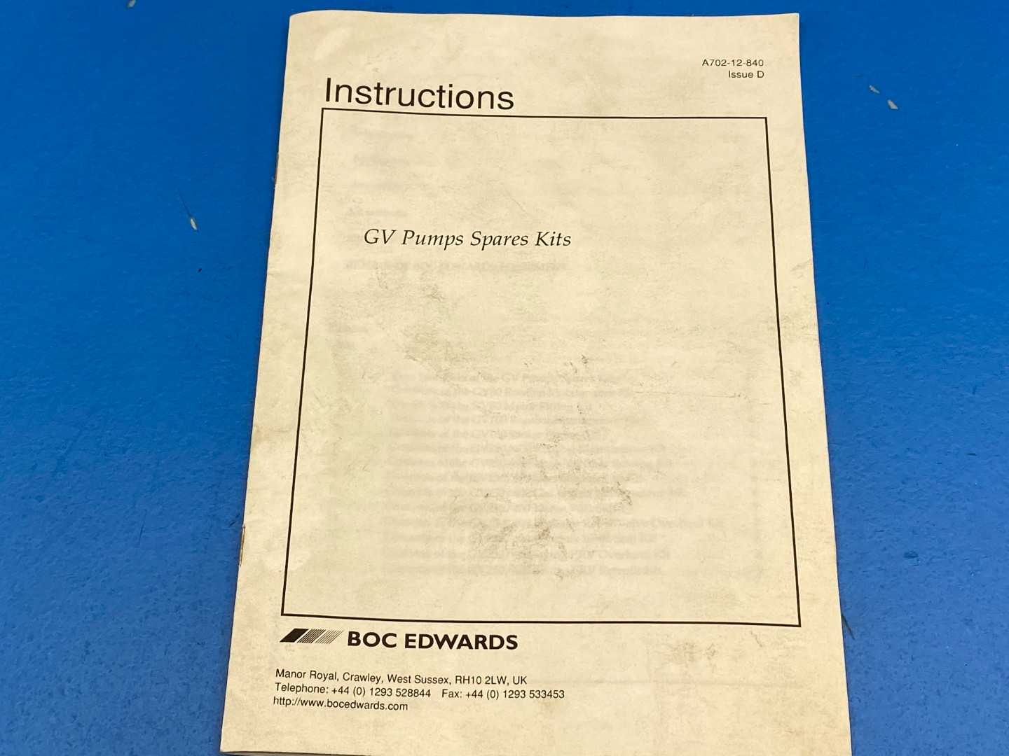 Boc Edwards A705-11-826, HV Bearing Kit GV Series GV PumpsSpare Kit