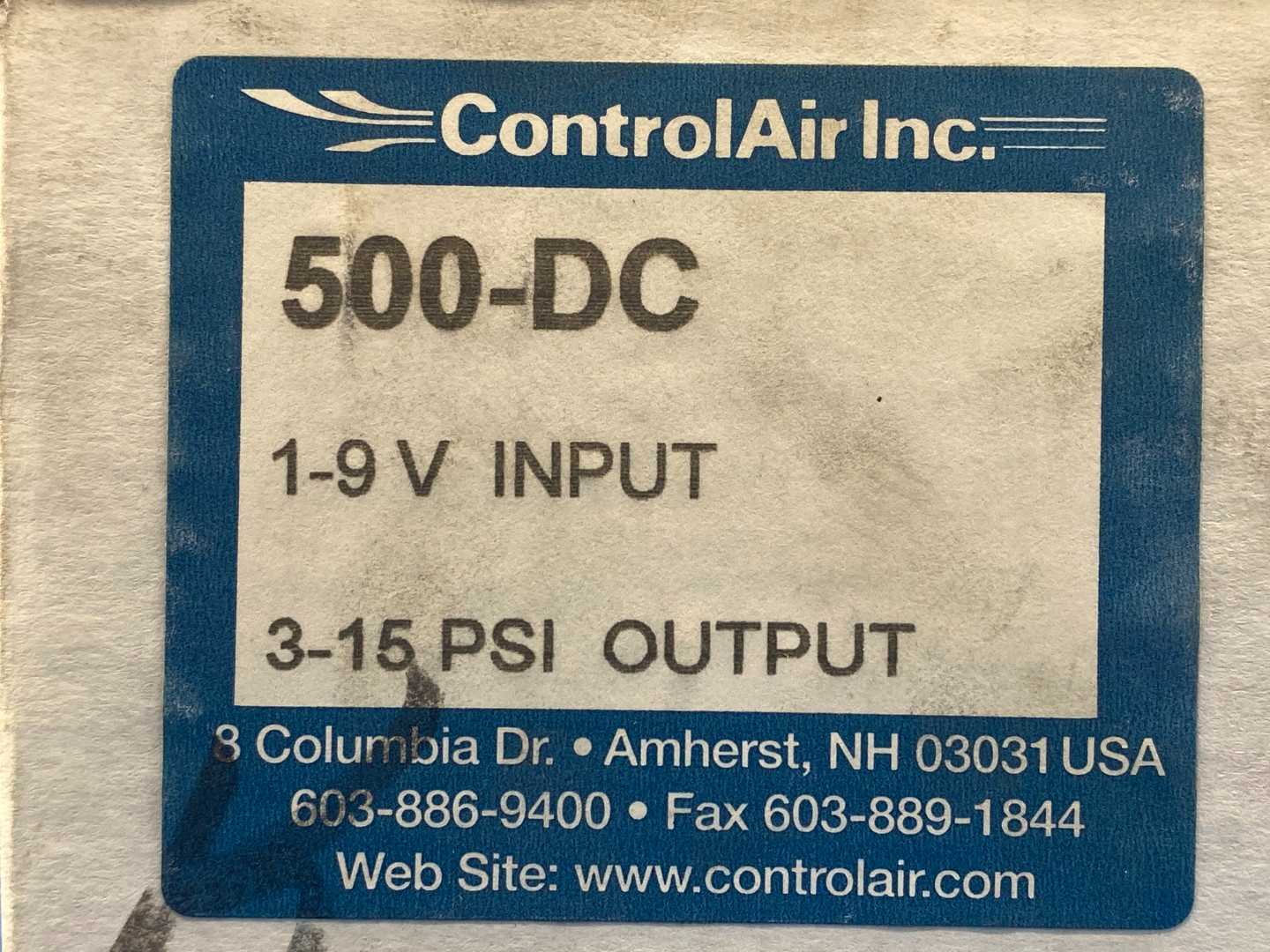 ControlAir 500X E/P Electro-Pneumatic Transducer 1-9V Input 3-15PSI Output 18-100 PSI Supply