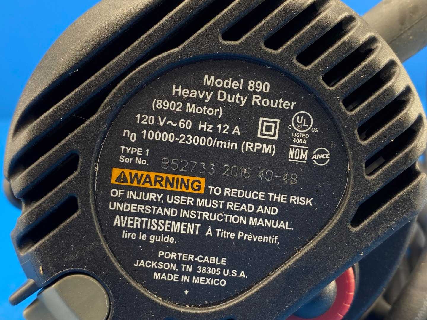 2-1/4 HP 120V 10000-23000/Min (RPM) Porter-Cable 8902P Router Motor 12A 60Hz