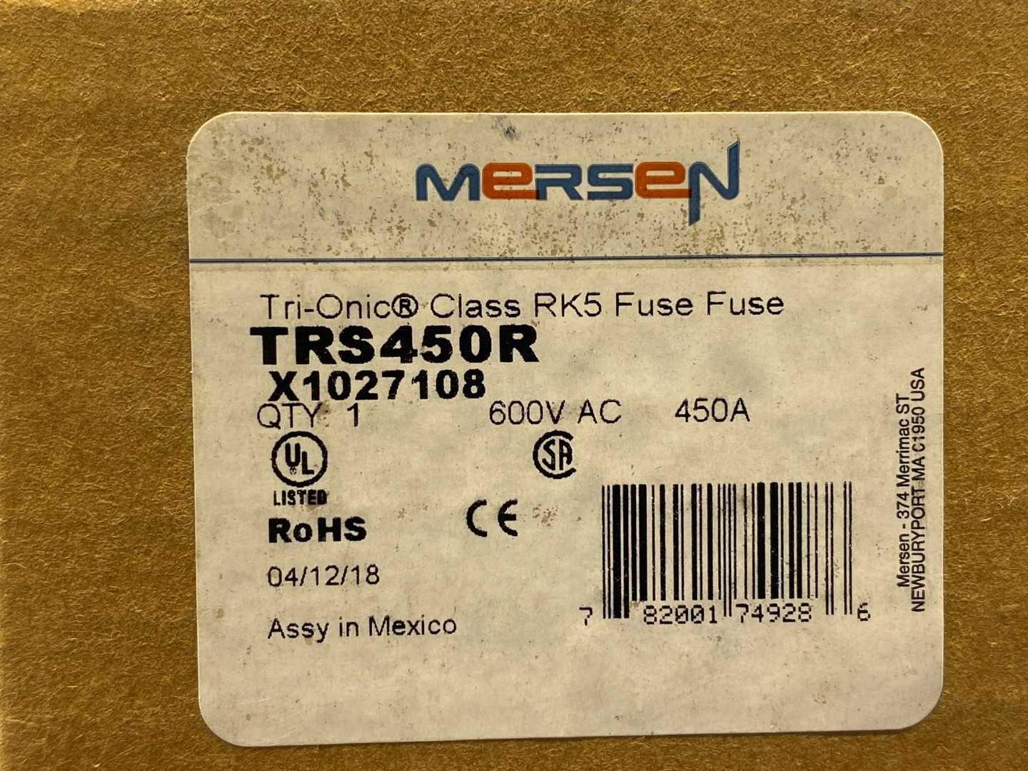 Mersen TRS450R Dual Element Time Delay Fuse, 450A, 600VAC/DC