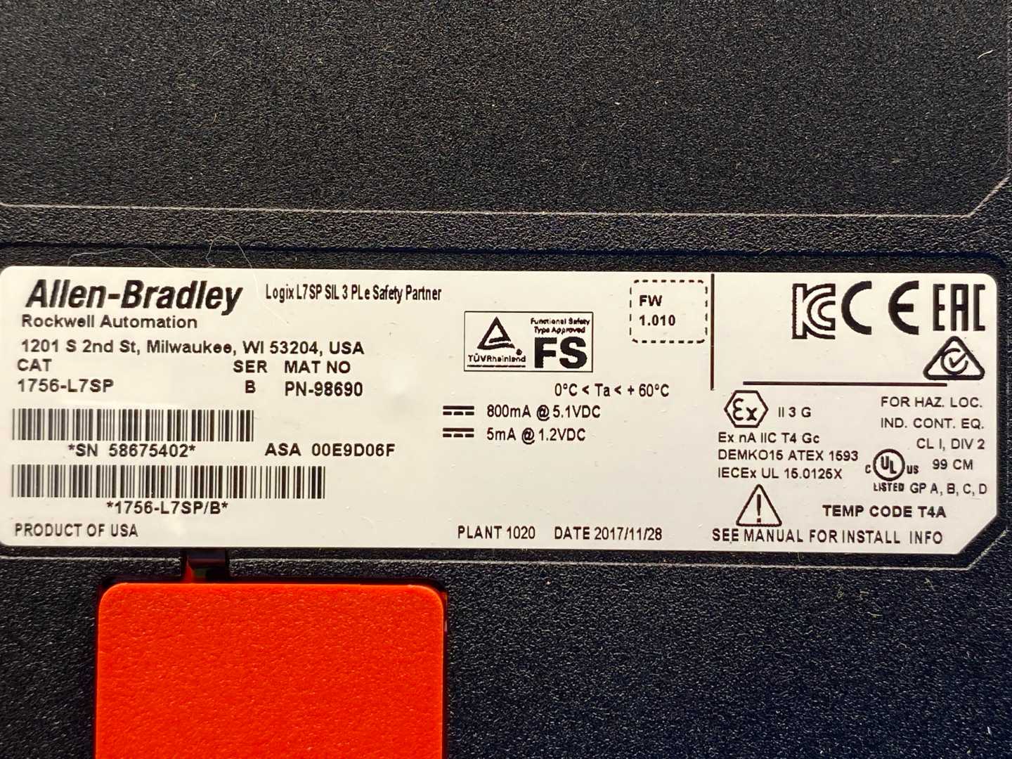 Allen-Bradley 1756-L7SP GuardLogix Safety Partner Processor