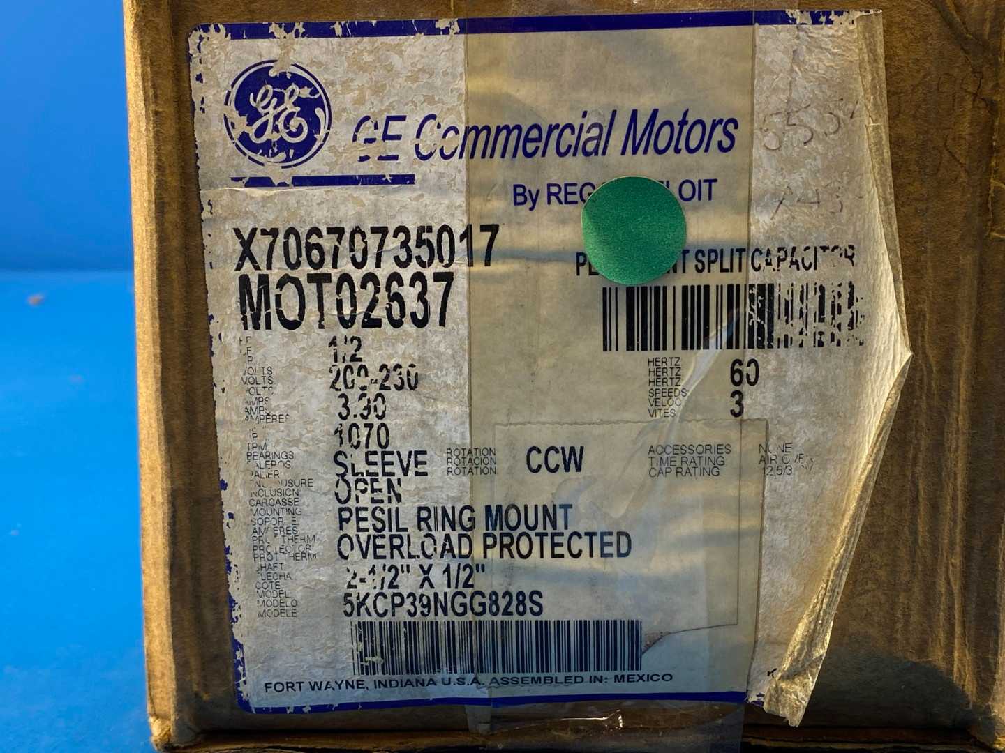 GE Commercial Motors M0T02637 (X70670735017)