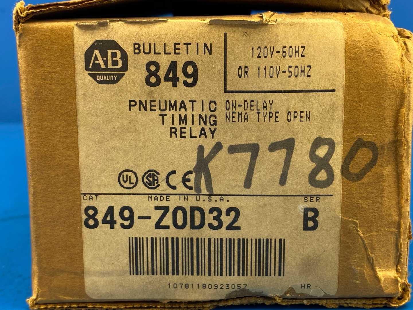 Allen-Bradley 849-Z0D32 Pneumatic Timing Relay Series B 110V/120V NEMA A600