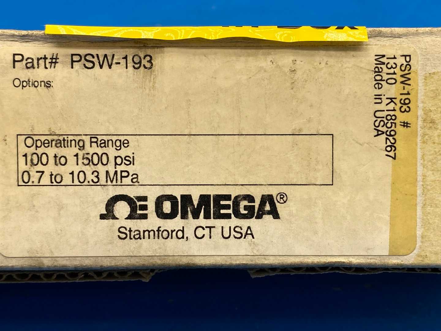 Omega PSW-193 Pressure Switch, 100–1500 PSI, 0.7–10.3 MPa