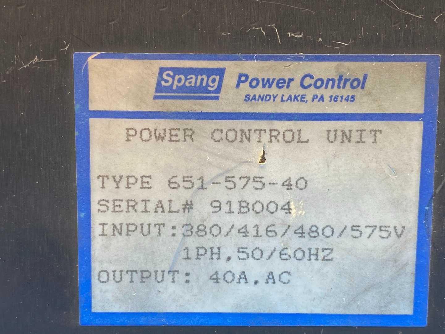 Spang Power Control 651-575-40, SCR Power Control Unit 40A 380/416/480/575V 1PH 50/60Hz