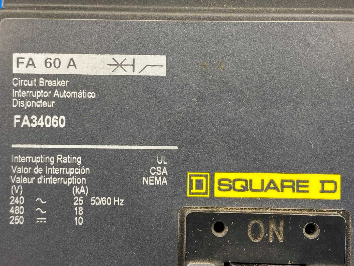 60Amp Square D FA34060, Circuit Breaker 3-Pole 3 Phase