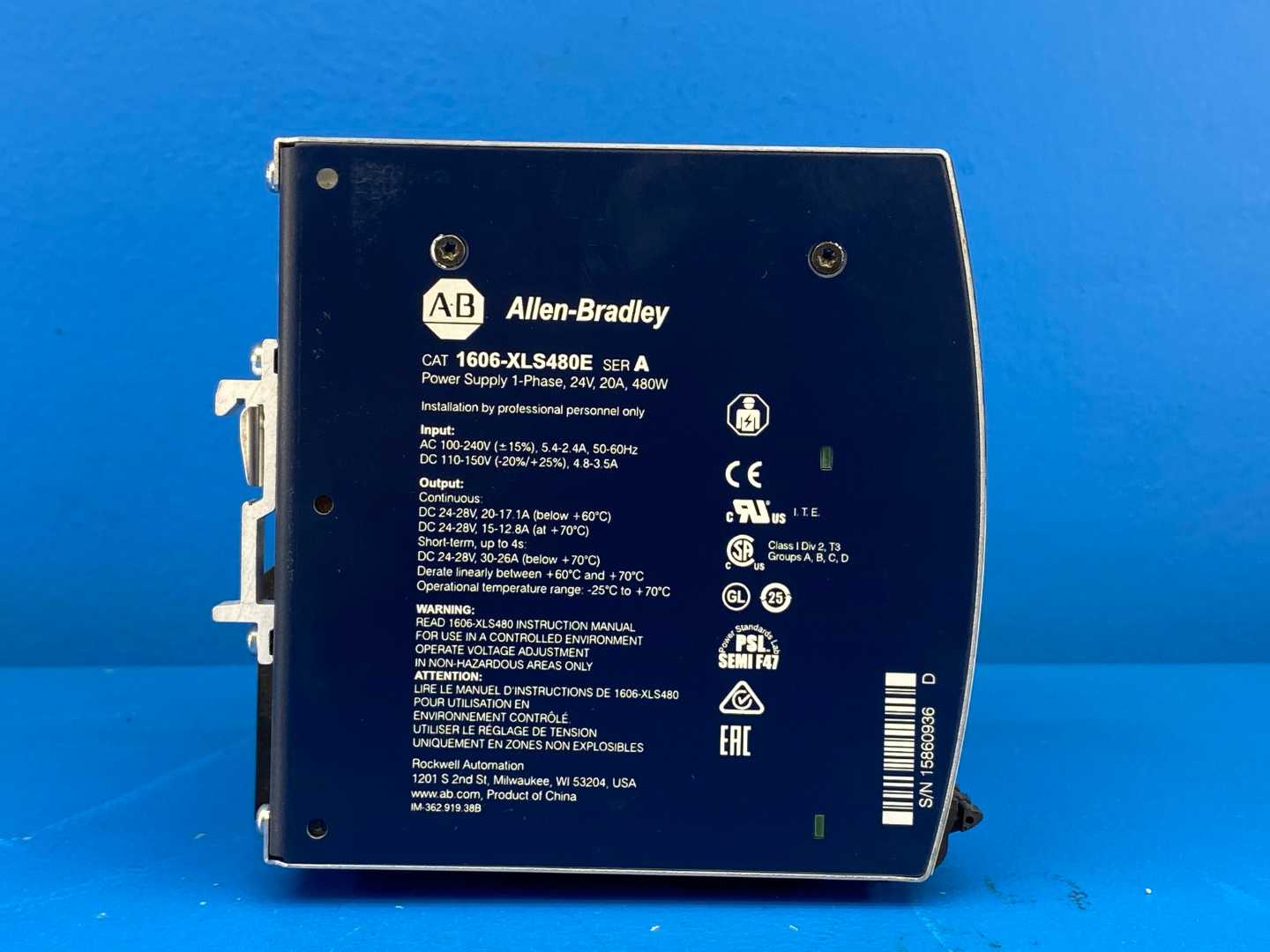 Allen-Bradley 1606-XLS480E DC Power Supply Series A Single-Phase AC 100-240V DC110-150V
