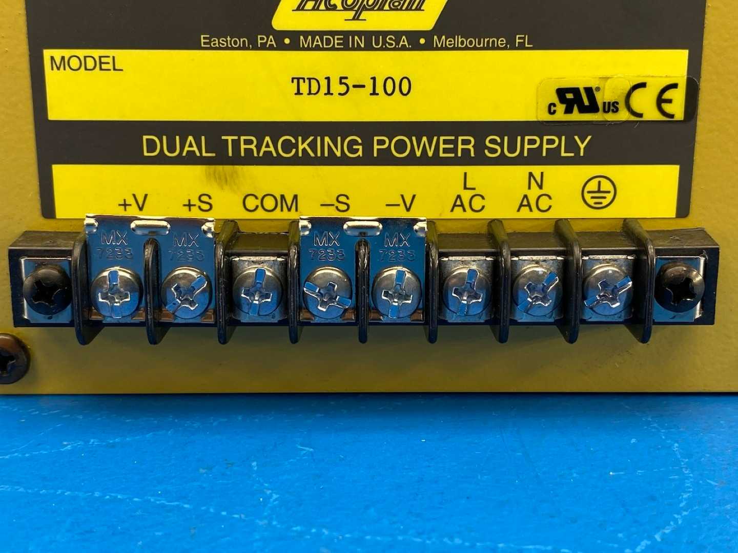 Acopian 15VDC Dual Tracking Power Supply TD15-100