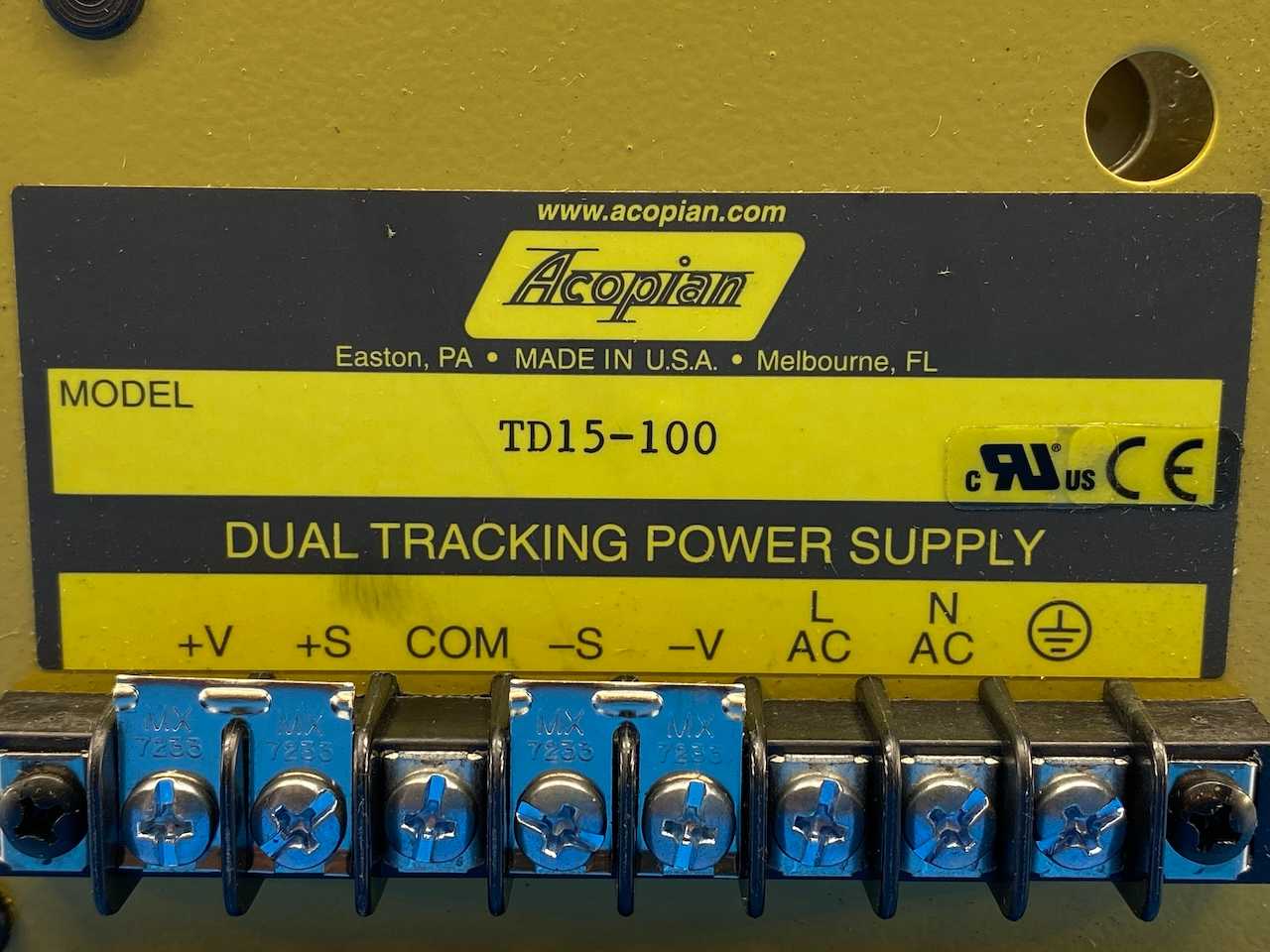 Acopian 15VDC Dual Tracking Power Supply TD15-100