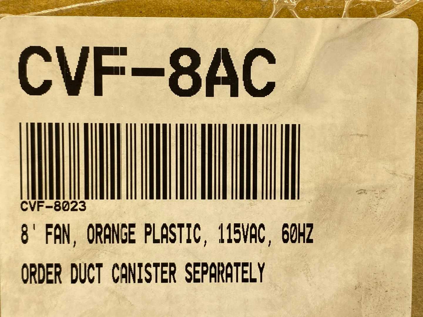 Air Systems International Inc. CVF-8AC, 8' Fan, Orange Plastic. 115VAC1 60Hz