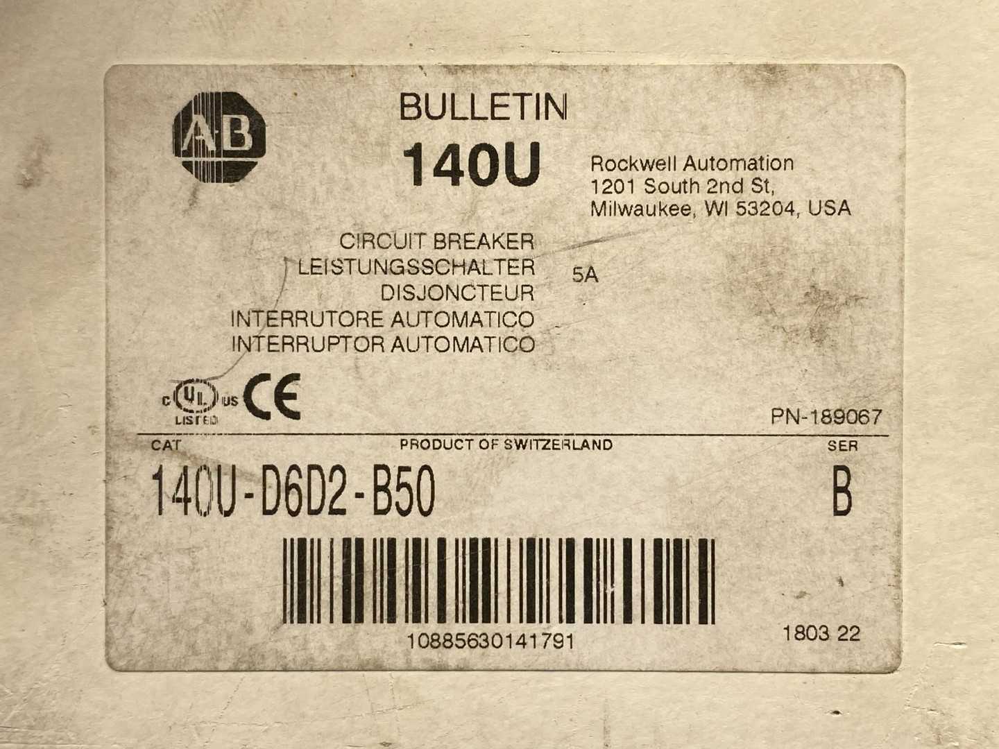Allen-Bradley 140U-D6D2-B50 Circuit Breaker, Series B