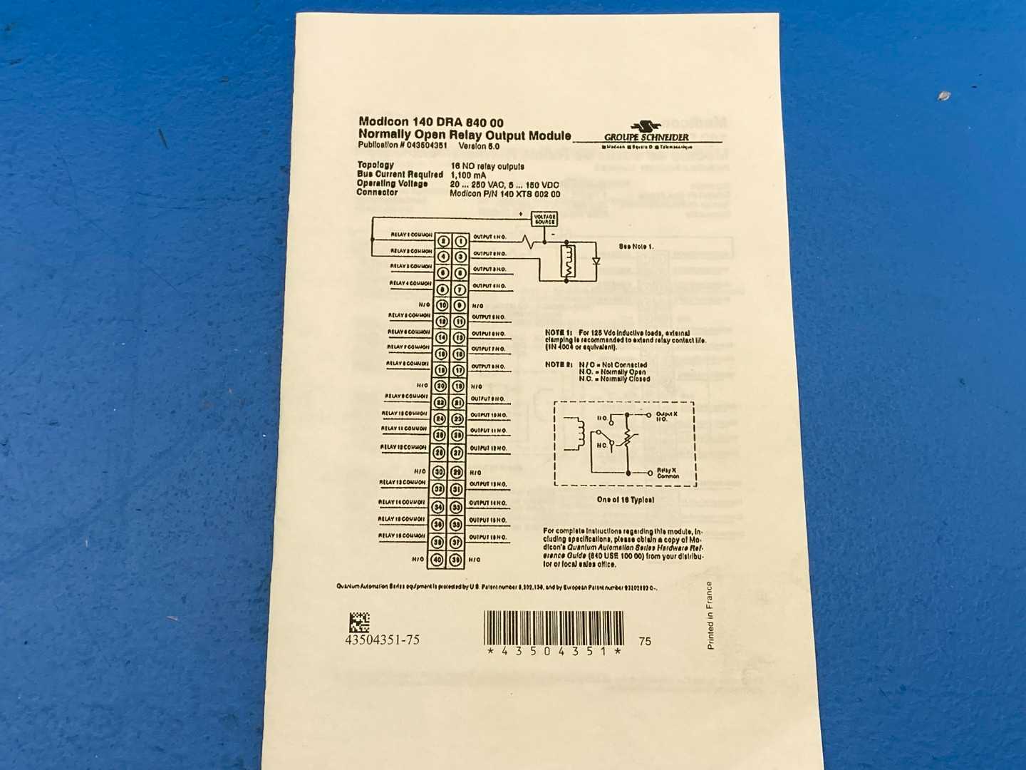 Schneider Electric 140DRA84000 Relay Output Module Modicon Quantum 16-Point 240VAC 2A
