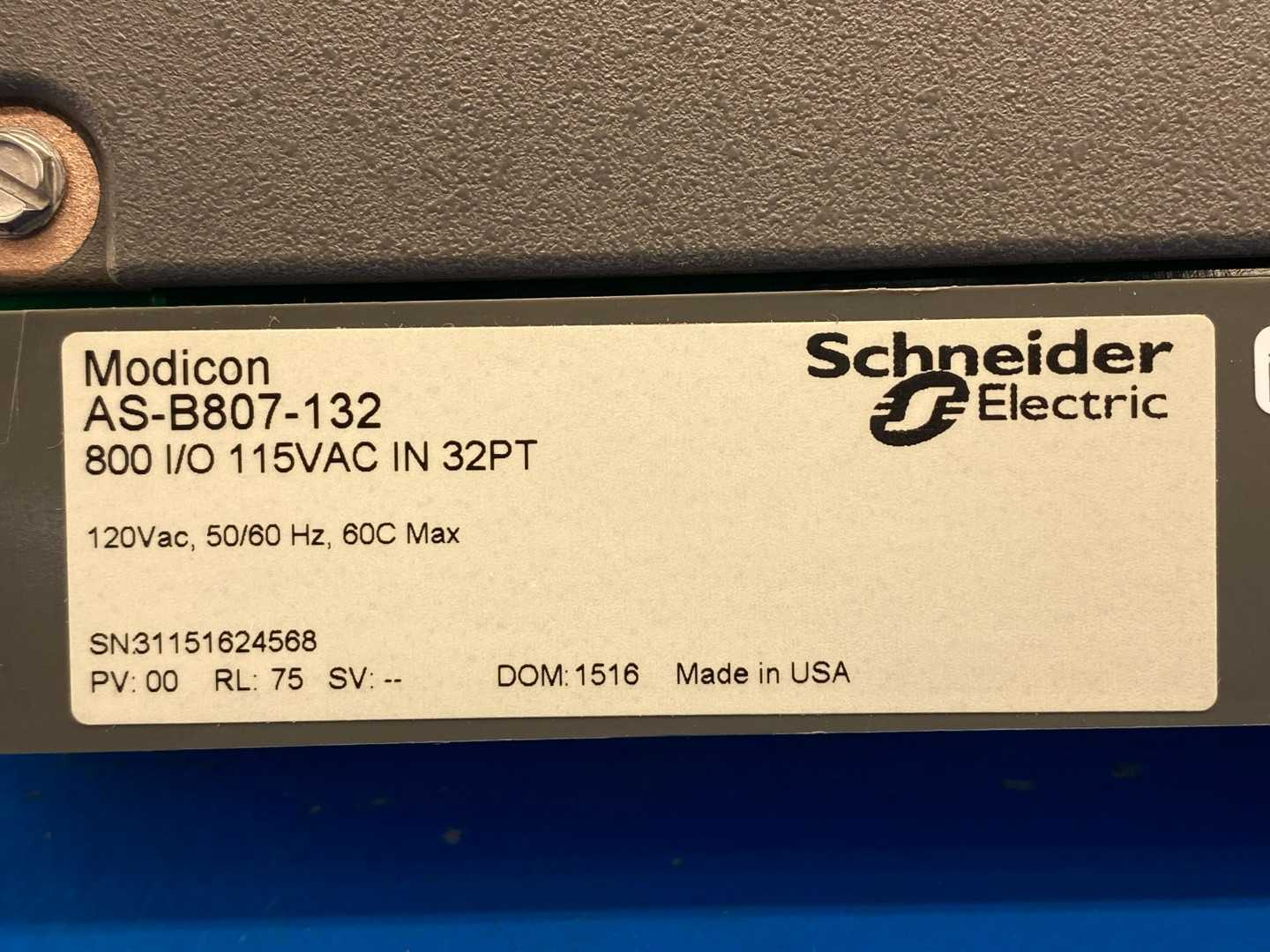 Schneider Electric- Modicon AS-B807-132, 800 I/O 155VAC IN 32PT Input Module PV:00 RL:75 SV:--