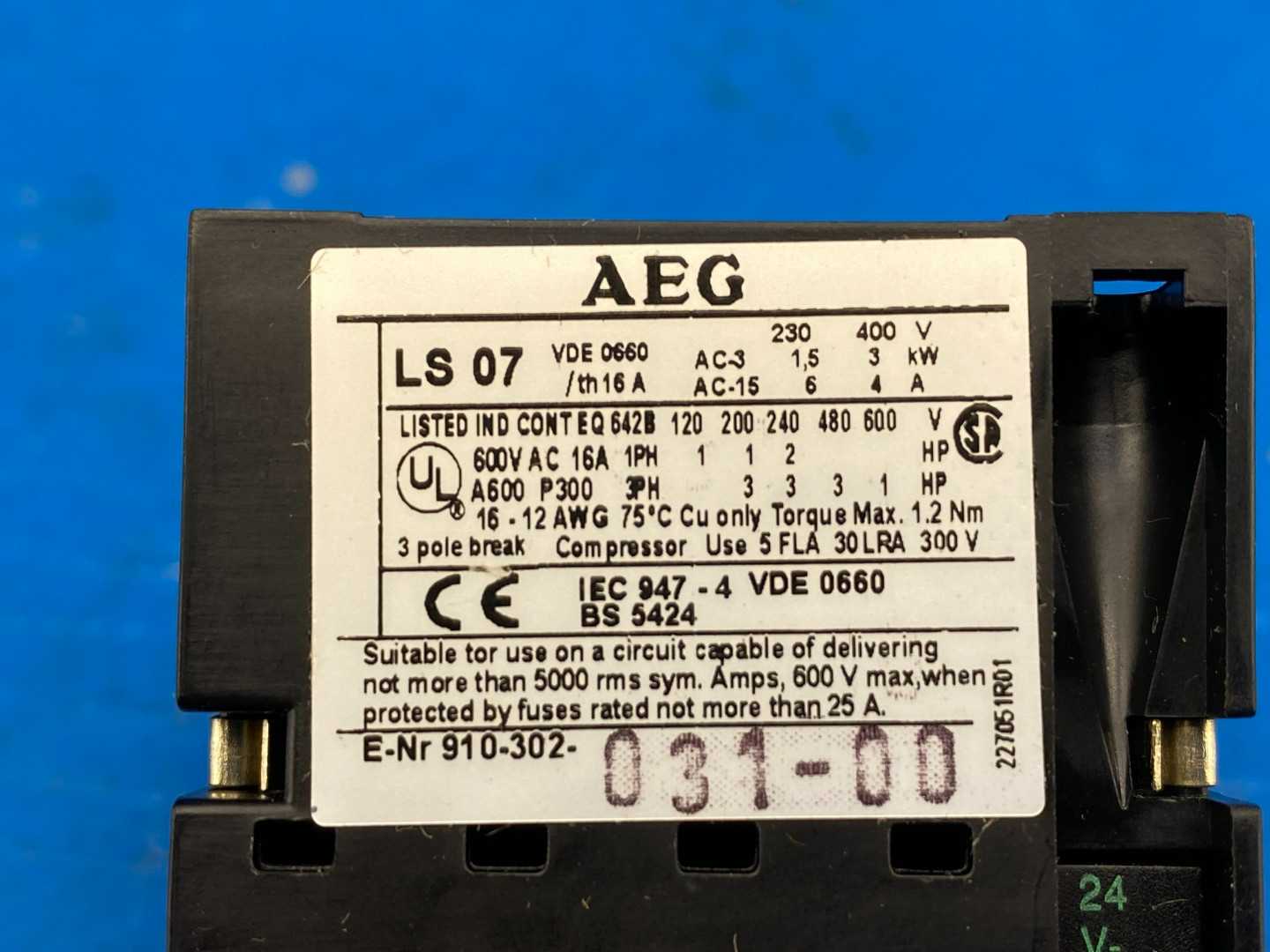 16A 24VDC AEG LS07.01-NSW 3-Pole Contactor Coil